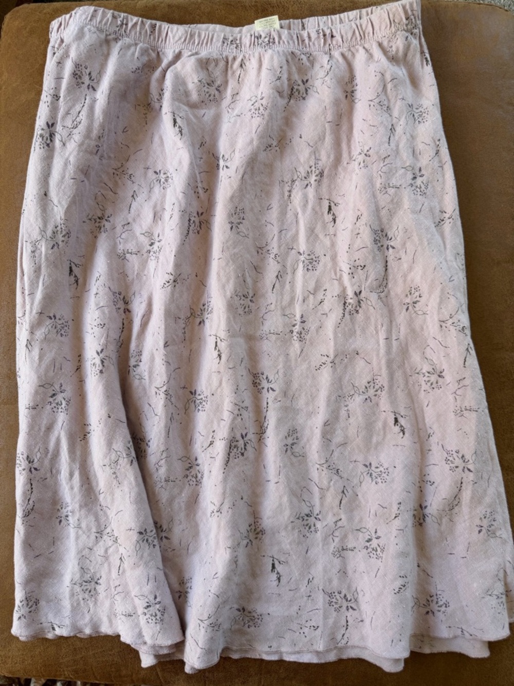 J.Jill 100% Linen A-Line Skirt Soft Blush Floral Elastic Waist L